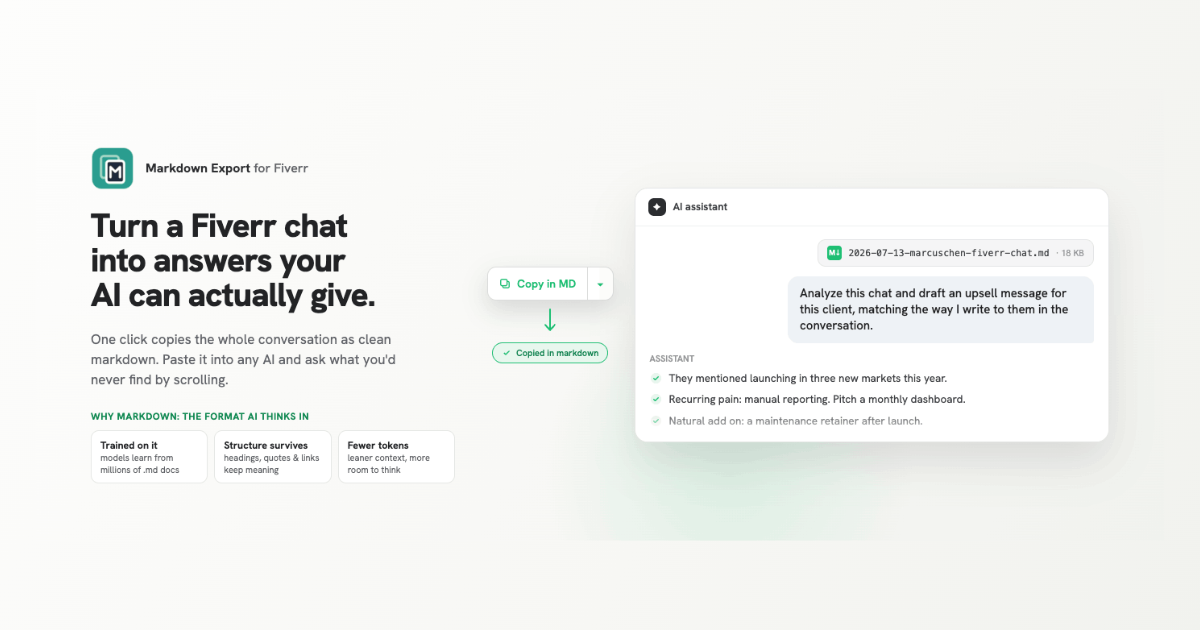 Markdown Export for Fiverr